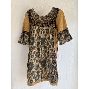 Rapsodia Women’s Floral Sun Beaded Sequin Dress 100% Cotton  Boho Cottage Core